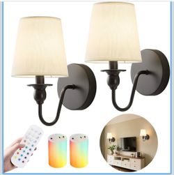 Battery Operated Wall Sconce Set (2), Rechargeable LED, 15 Colors