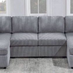 New In Boxes Light Or Dark Gray Double Chaise Corduroy Sectional Sofa Couch 