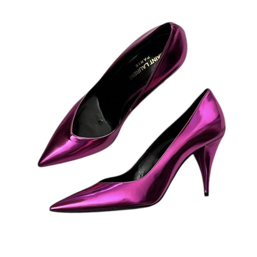 NEW Saint Laurent Kiki 85 Metallic Leather Pumps size 37 Pink