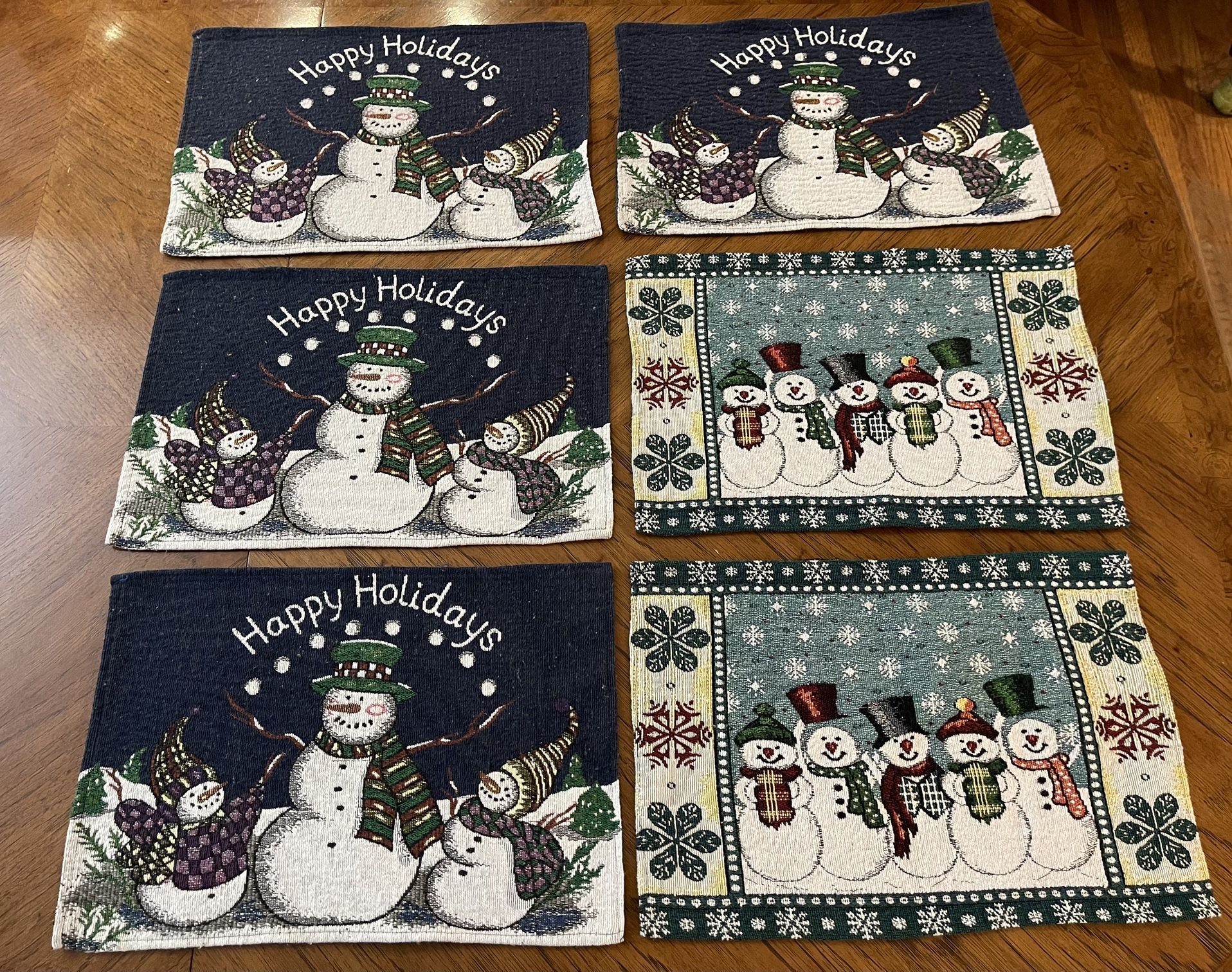 6 Adorable Snowman Happy Holidays and Winter Themed Tapestry Placemats