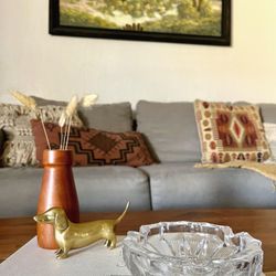 Vintage Thick Glass Crystal Ash Tray  