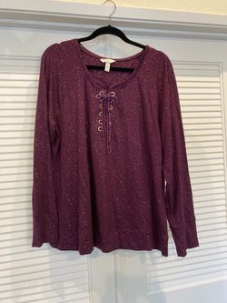 Soma Beautiful Purple Long Sleeve Lace Up Top 