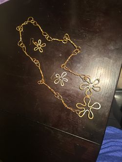 Red Brass ( Fools Gold) Necklace , Matching Earrings