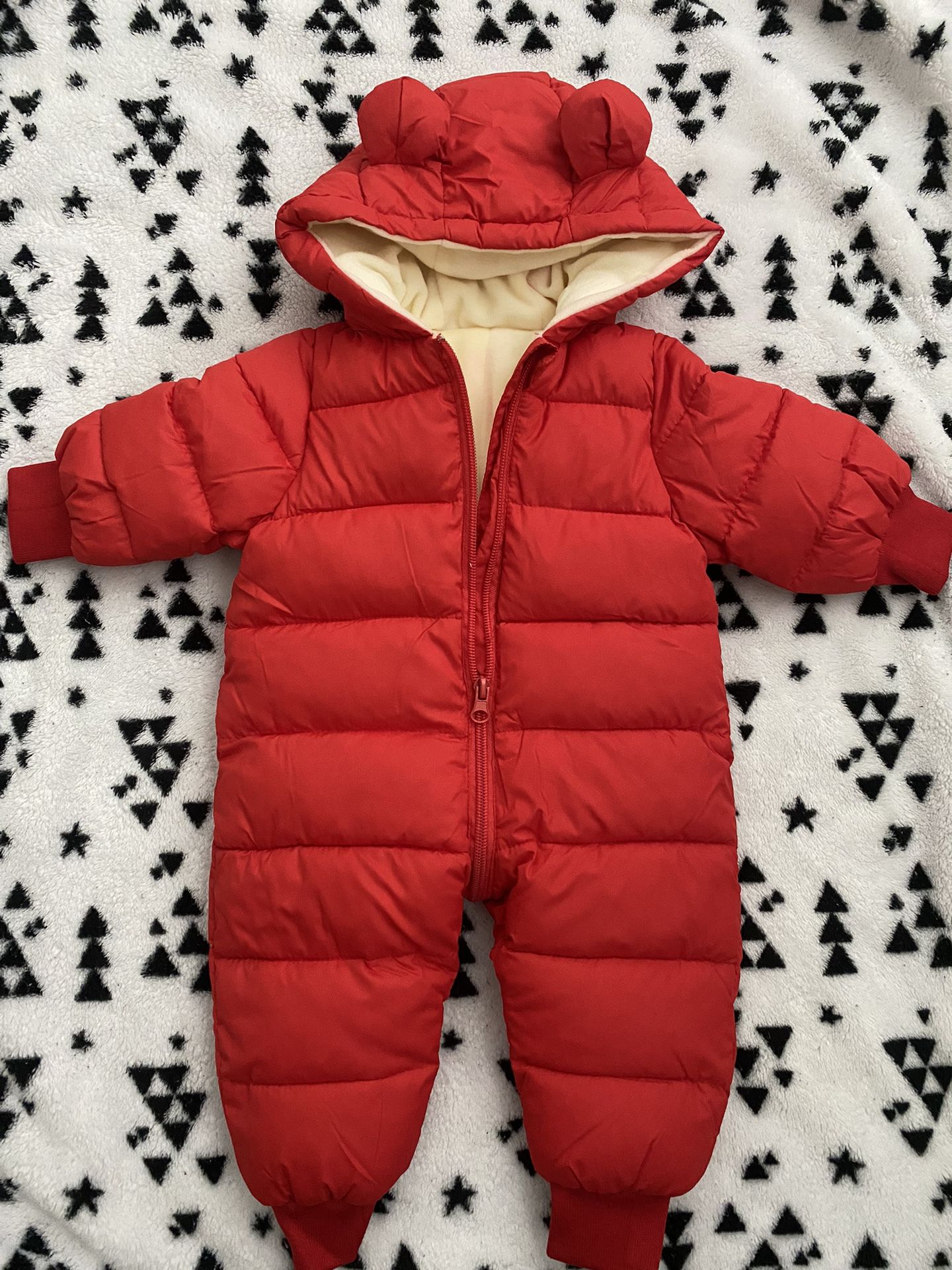 Baby Snowsuit/ Hoodie Romper Puffer Jacket- Red