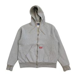 DICKIES THERMAL LINED HOODIE LARGE L MENS GRAY SWEATSHIRT JACKET FULL ZIP GRUNGE