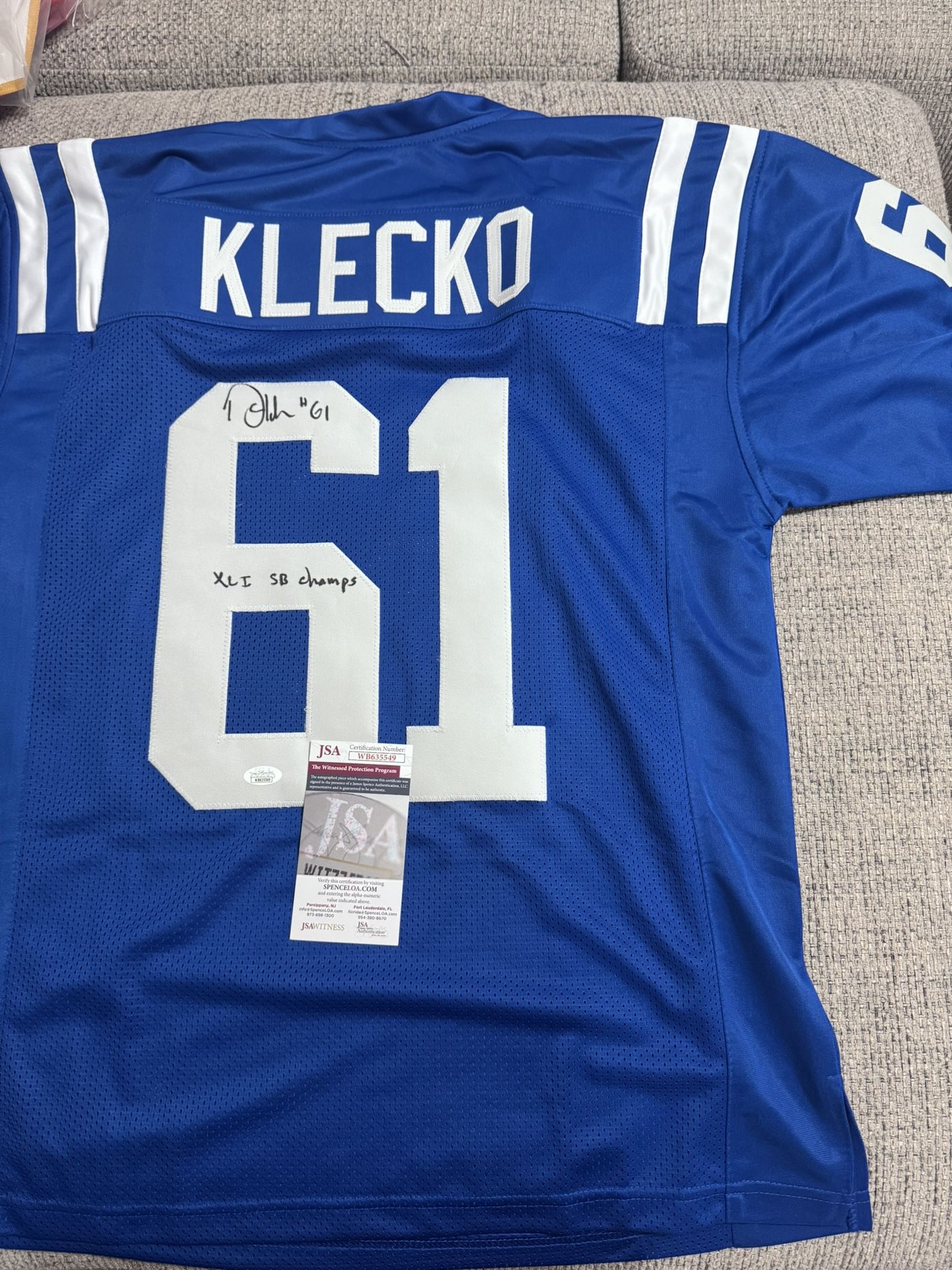 Dan Klecko Signed Autograph Custom Jersey - JSA Coa - Indianapolis Colts