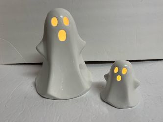 Lot of 2 Halloween Light-up Ceramic Ghosts