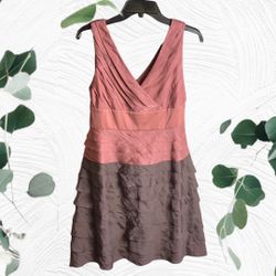 Adrianna New w Tag Rosy Mauve & Chocolate Tiered Dress Wm 12