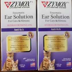 2 boxes  Zymox Ear Solution with 0.5% Hydrocortisone for Cat & Kitten, 1.25 fl. oz. Per Box