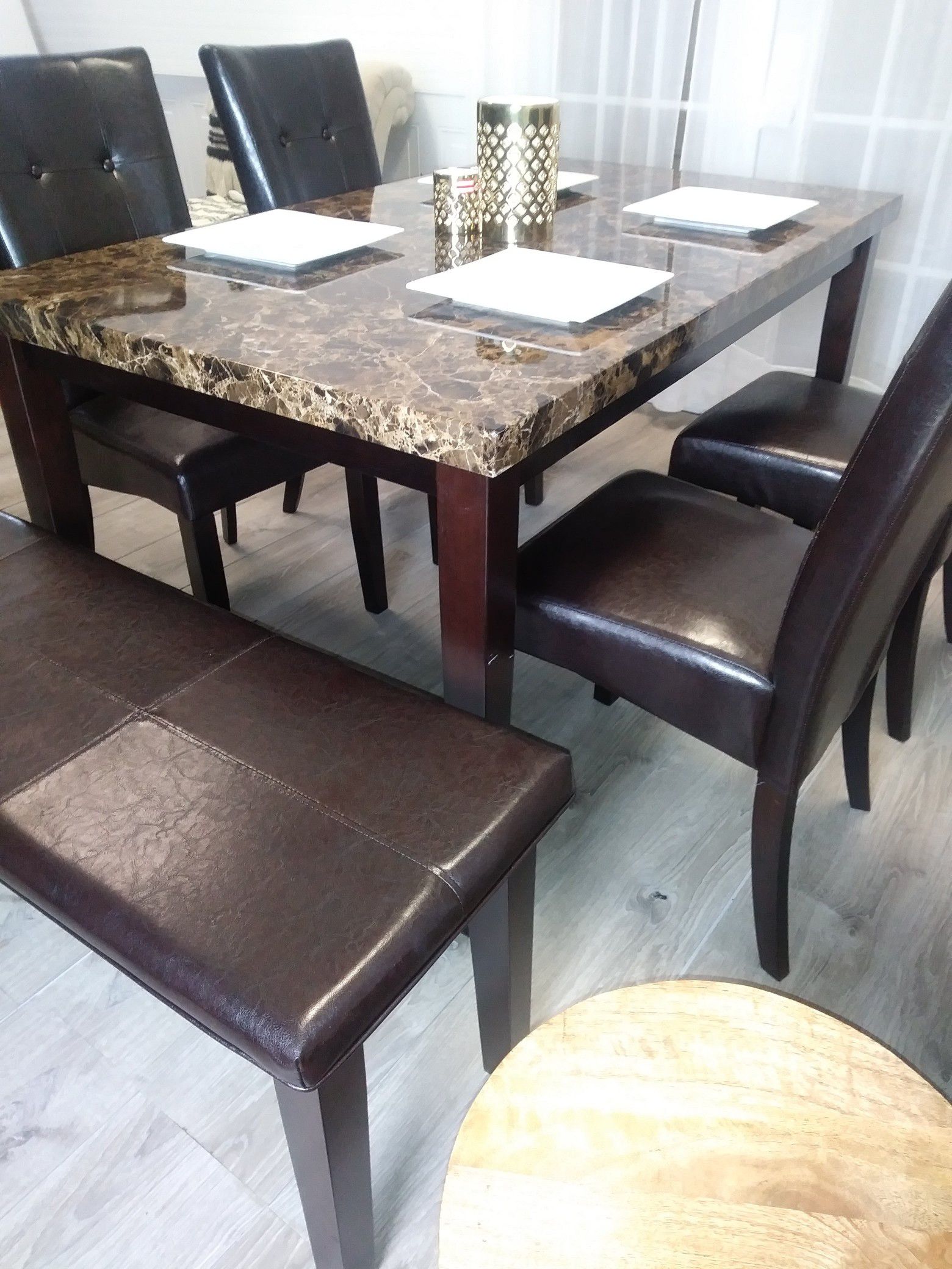 New Marble Top Kitchen Tables Dining Room Table Four Chairs And A Bench