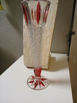 Vintage ruby red clear cut crystal vase