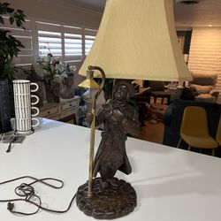 Vintage Paul Revere Lamp Wood Has Two Lights 26 1/2 Inches Tall In Good Condition