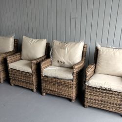 4 outdoor patio woven club chairs with cushions 