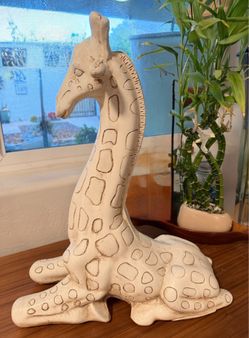 1970s Giraffe Sculpture Chalkware Plaster 21" TALL Mexico