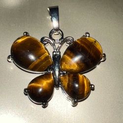 Tigereye natural healing crystals butterfly charm charm