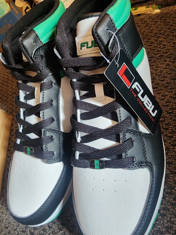 Size 10 Mens FUBU Shoes Hi Tops Green White Black New With Tags