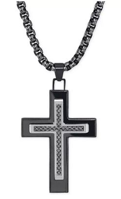 Black Diamond (1/4 ct. t.w.) Cross Necklace in Black IP over Stainless Steel