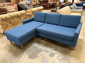 Heathered Marine Blue L-Shaped Sofa with Reversable Chaise Lounge