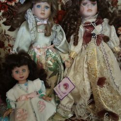 3 Collectible Porcelain Dolls Excellent Condition  Ashley Belle ,Effanbee, Goldenvale Collection,