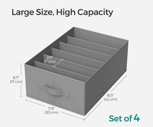 SONGMICS Wardrobe Clothes Organizers 6-Compartment Foldable Drawer w/ Handles Set of 4 - Gray