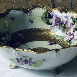 Porcelain Bowl With Purple Flowers & Gilded