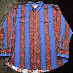 Men 2XL Vintage 90s Wrangler Western Cowboy LS Shirt Aztec Pattern Pearl Snap