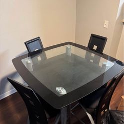 Glass square black dining table w/ 4 chairs