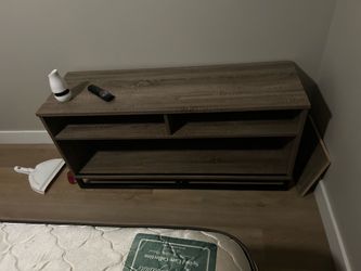 Gray Wood TV Stand with Open Shelves