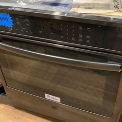 GE Profile Self-cleaning True Convection Single Wall Oven (Black Stainless)