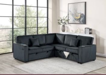 $550.  Sectional Pull Out Bed With Storage USB Cup Holder Available,I Ivory,Dark Gray,Corduroy