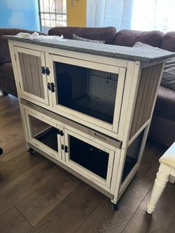 PETSCOSSET Rabbit Hutch Indoor Wooden Bunny Hutch Rabbit Cage Outdoor Bunny Cage