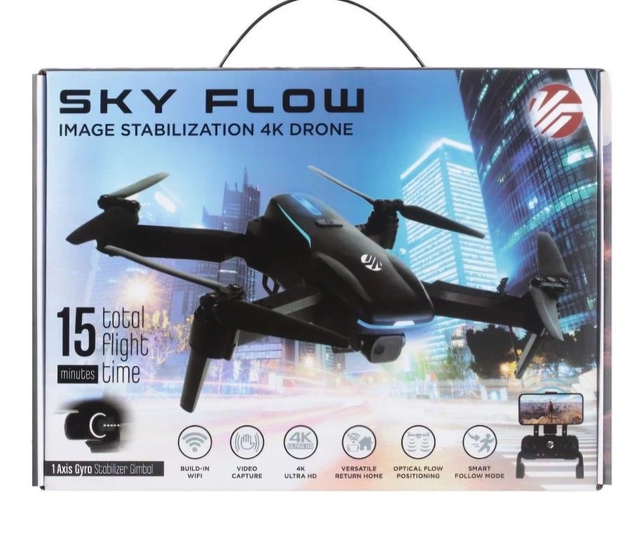 Vivitar Sky Flow 4K Aerial Camera Drone Image Stabilization & Carrying Case, Black