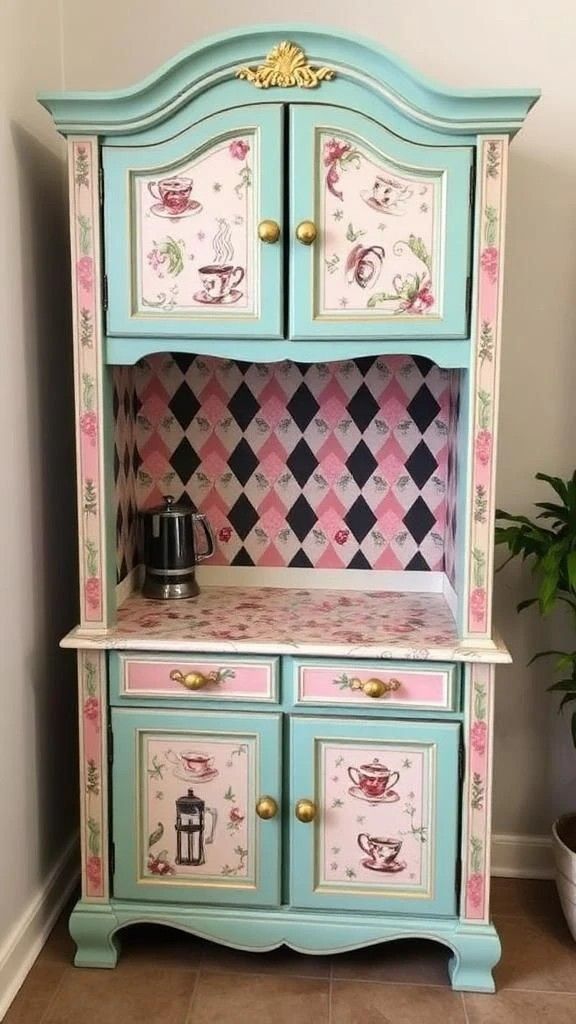 Custom Order Option: Antique Upcycled Armoire Coffee Hutch Tea Nook Beverage Bar Java Station Storage Dining Room Cabinet