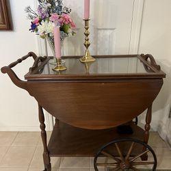 Antique Wheeled Tea Cart with Serving Tray