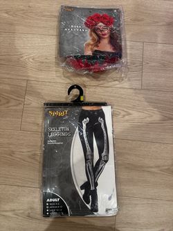 Spirit Halloween Skeleton Leggings & Rose Headband Set