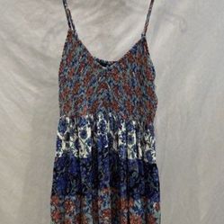 Angie Women's Blue/multi Sleeveless Floral Sundress - Sz M