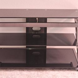 Modern Z-Design Glass & Metal TV Stand / Entertainment Center / Heavy Duty Glass 10mm