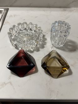 Vintage MCM Art Glass Ashtray & Cigarette Holder Set