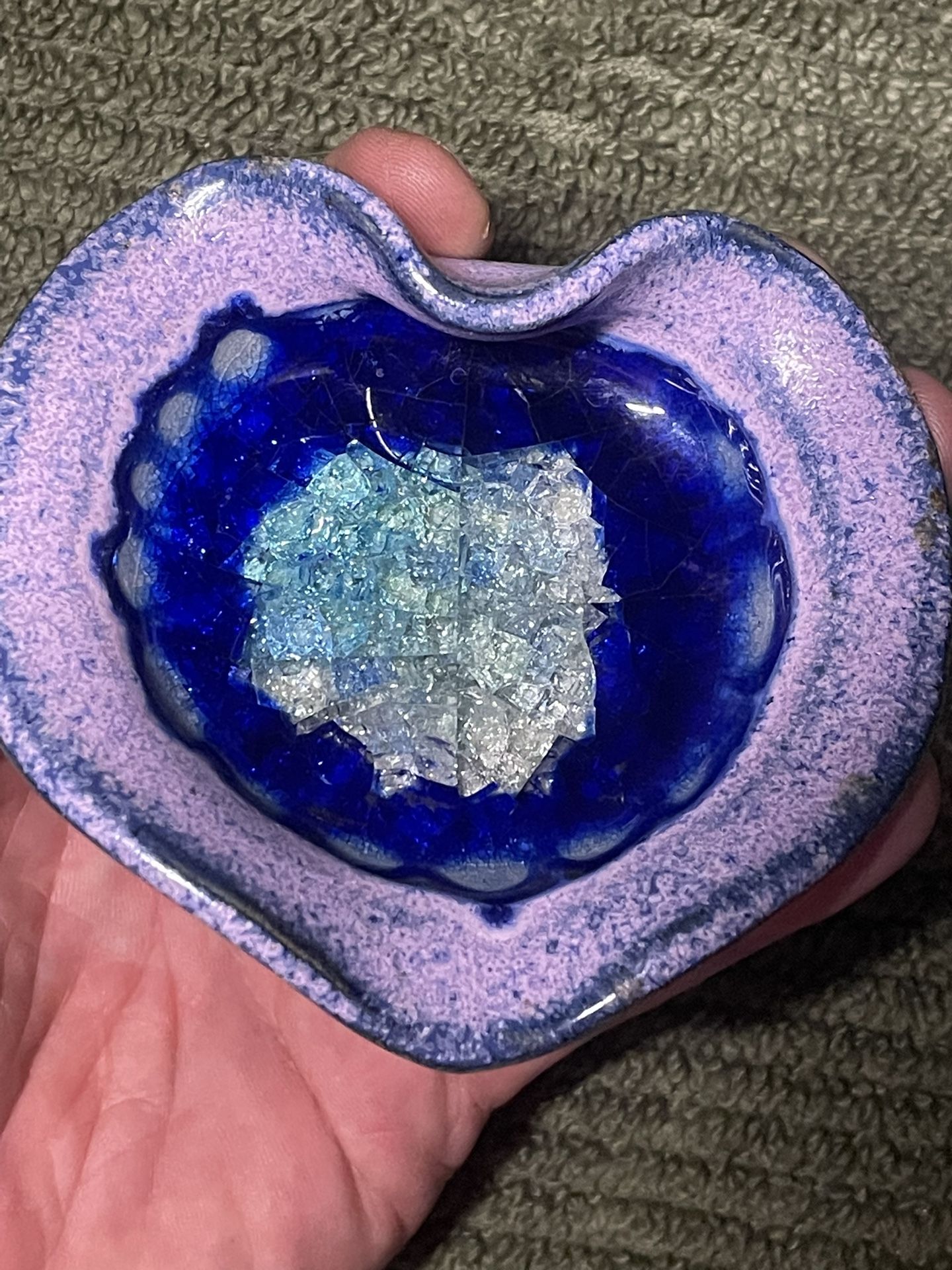 $14 Crackle Glass Geode Pottery Trinket Dish |Crackle Glass Geode Pottery Tumble Bowl | Geode Pottery Dish for Crystals | Crystal Bowl