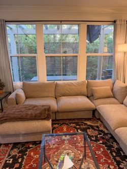 Beige Fabric Sectional Sofa with Ottoman