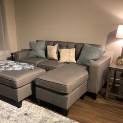 Brand New Light Grey Linen Sectional Sofa + Ottoman (New In Box) 