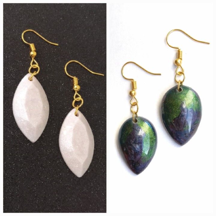 White pearl sparkly marquis and green purple blue color shift teardrop earrings