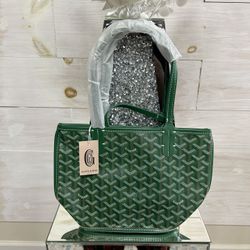 Goyard Green Medium Tote Bag Canvas Leather with Pouch