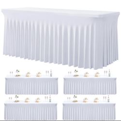 Htper White Spandex Tablecloths - 4 Pack, 6ft Rectangle