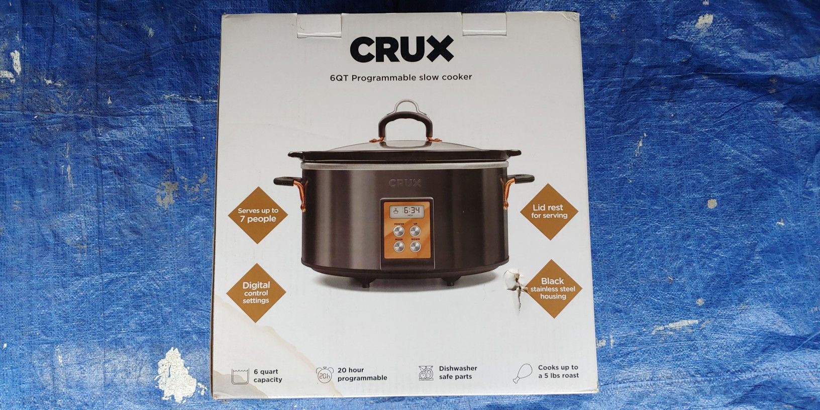 CRUX 6QT Programmable Black Stainless Steel Slow Cooker