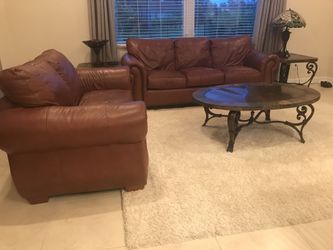 Sofa, loveseat and three tables