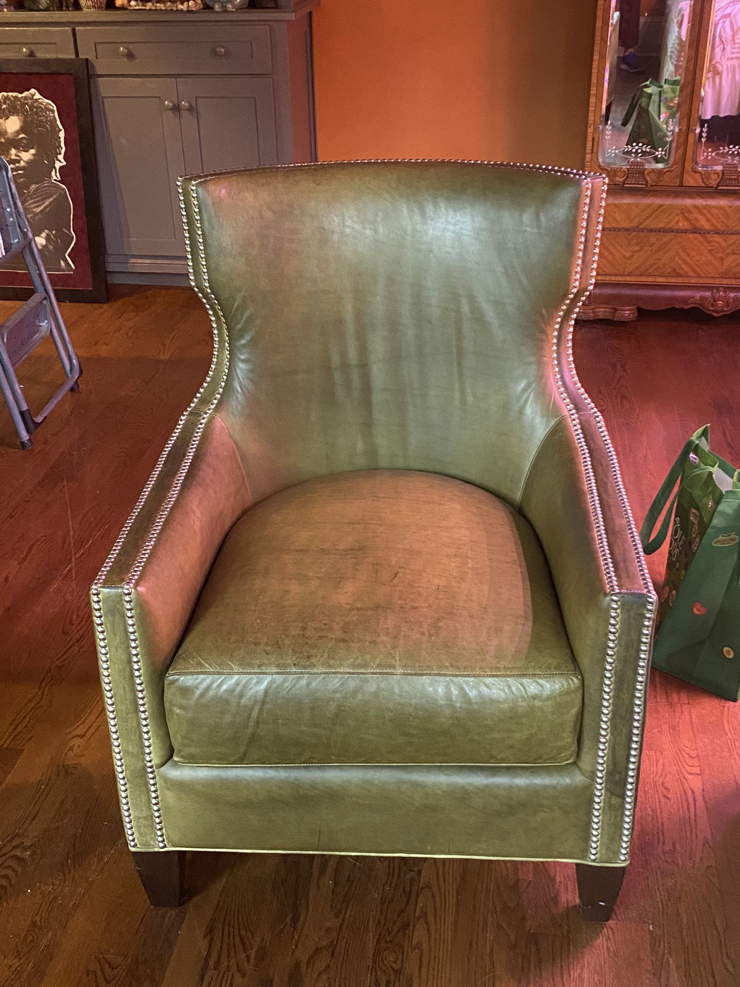 Green Leather Accent Chair