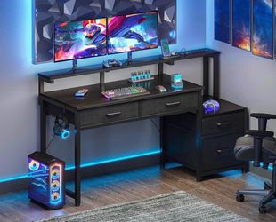 48 Inch Office Desk with Printer Shelf & Built-in Power Outlet