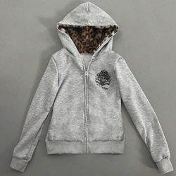 StreetHx Women's Autumn/ Winter Grey Leopard Print Knit Gothic Graphic Hooded