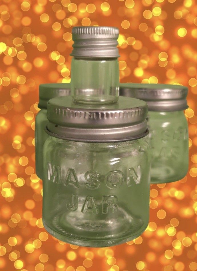 embossed 2" mason jars each with 1" jar inside Set of 3 clear glass